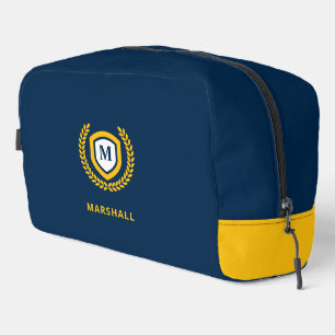 Navy und Gold Monogram Logo Wappen Waschbeutel