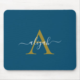 Navy und Gold Monogram Script Name Custom Mousepad