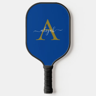 Navy und Gold Monogram Script Name Custom Pickleball Schläger