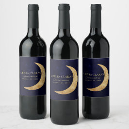 Navy und Gold Moon Quinceñera Weinetikett