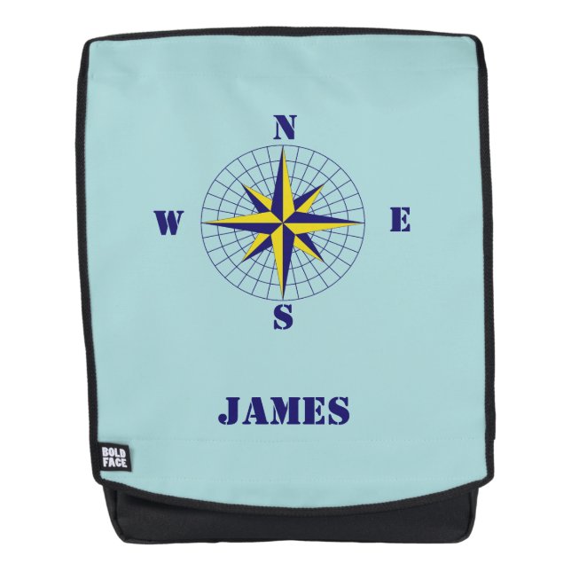 Navy und Gold Nautic Compass Rose mit Namen Rucksack (Vorderseite)