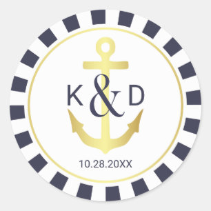 Navy und Gold Nautical Wedding Runder Aufkleber