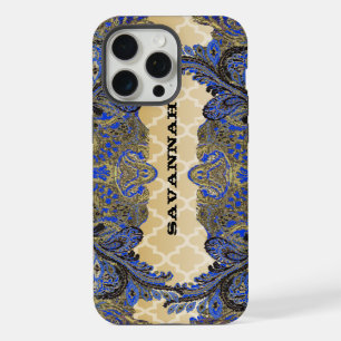 Navy und Gold Paisley Pfau iPhone 15 Pro Max Hülle