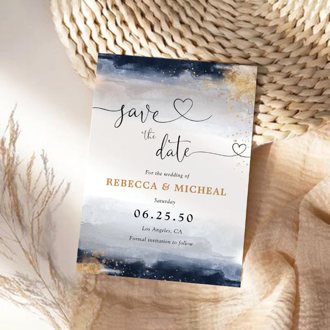 Navy und Gold Save the Date Card (Von Creator hochgeladen)
