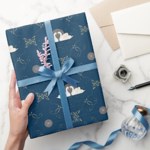 Navy und Gold Schwäne in Liebe Quatrefoil Geschenk Geschenkpapier