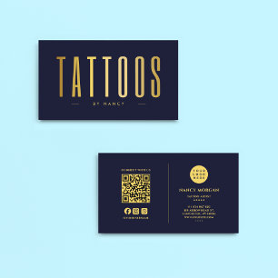 Navy- und Gold-Tätowierer QR-Code & Logo Visitenkarte