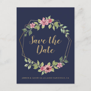 Navy- und Gold-Terrarium-Botanik Save-the-Date Ankündigungspostkarte
