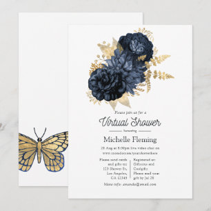 Navy und Gold Vintage Shabby Rosen Virtuelle Babyp Einladung
