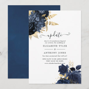 Navy und Gold Vintage Shabby Roses Hochzeitsupdate Einladung