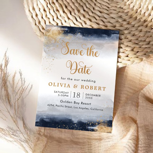 Navy und Gold Wedding speichern die Datumskarte Save The Date (Von Creator hochgeladen)
