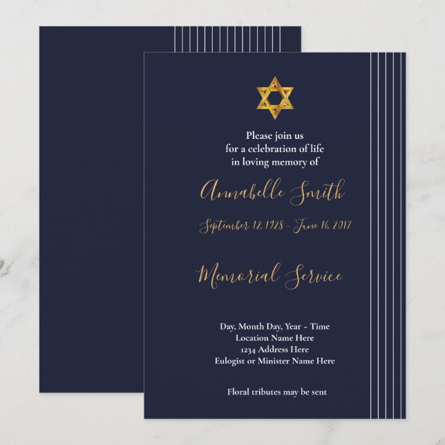 Navy und Golden Star von David Loving Memory Einladung (Vorne/Hinten)