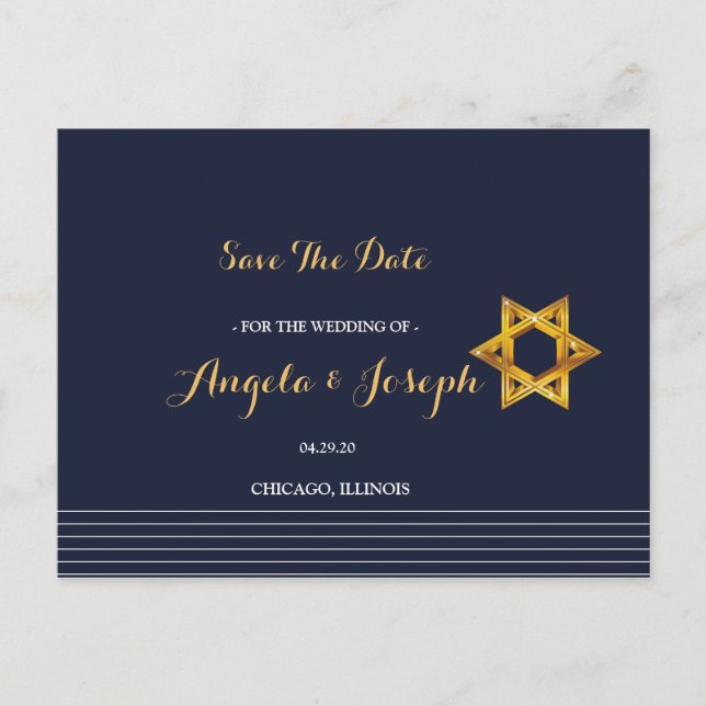 Navy und Golden Star von David Save the Date Postkarte (Vorderseite)