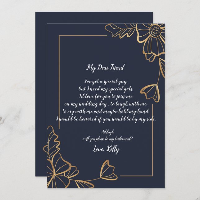 Navy und goldene Blumen werden meine Brautjungfrau Einladung