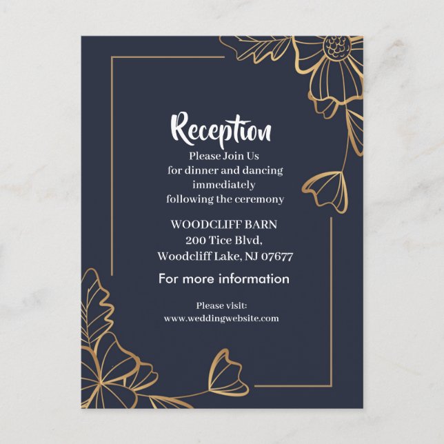 Navy und goldene Blüten Ankündigungspostkarte (Vorderseite)