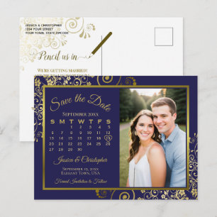 Navy- und Goldene Hochzeit - Save-the-Date-Kalende Ankündigungspostkarte