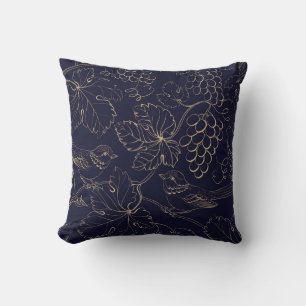 Navy- und goldene Traubenblätter Kissen