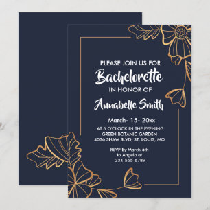 Navy- und goldenes florales Junggeselle Einladung