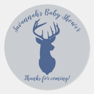 Navy und Gray Deer Head Baby Shower Sticker