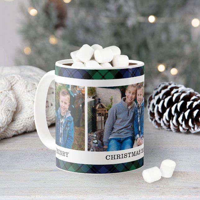 Navy und Green Kariert Custom Foto Kaffeetasse (Von Creator hochgeladen)