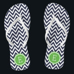 Navy und Green Zickzack Monogram Flip Flops<br><div class="desc">Maßgeschneiderte,  bedruckte Flop-Sandalen mit einem stilvollen,  modernen Zickzack Muster und einem eigenen Monogramm oder einem anderen Text in einem Kreisrahmen. Klicken Sie auf Anpassen,  um Schriftart und Farben zu ändern oder eigene Bilder hinzuzufügen,  um ein einzigartiges Design zu erstellen!</div>