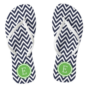 Navy und Green Zickzack Monogram Flip Flops