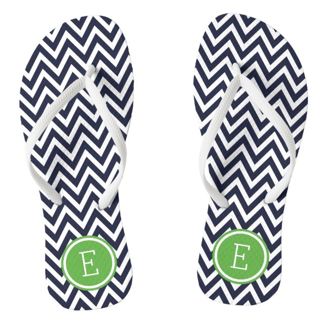 Navy und Green Zickzack Monogram Flip Flops (Fußbett)