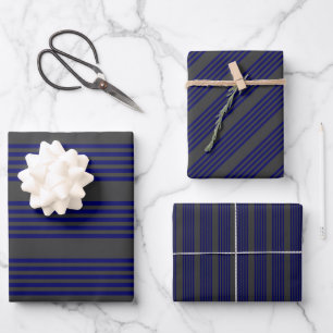 Navy und Holzkohle fünf Streifen Muster Geschenkpapier Set