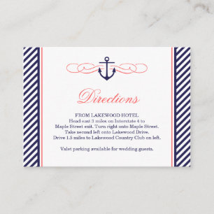Navy und Koral Nautical Wedding Card Begleitkarte