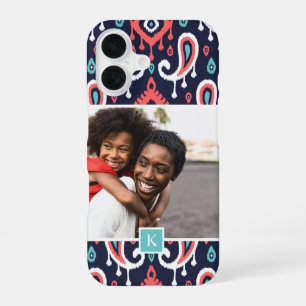Navy und Koralle Ikat Paisley Benutzerdefiniertes iPhone 16 Hülle