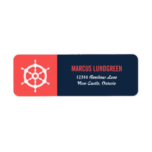 Navy und Korallenhelm Nautical Return Address Labe