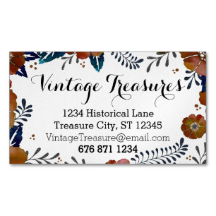 Navy- und Kupfer-Blumenmuster Magnetische Visitenkarte