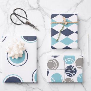 Navy und Light Blue auf White Geschenkpapier Set