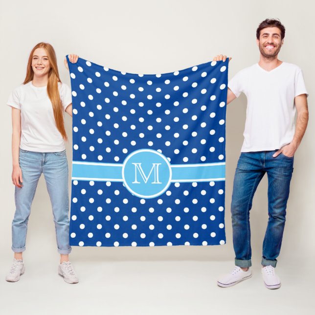 Navy und Light Blue mit White Polka Dot Monogram Fleecedecke (Beispiel)