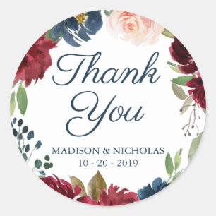 Navy und Marsala Floral Wedding Stickers Vielen Da