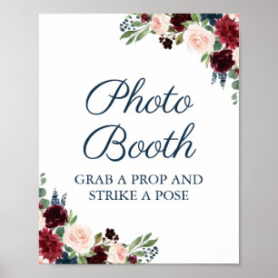 Navy und Marsala Florale Hochzeit Foto Booth Schil Poster