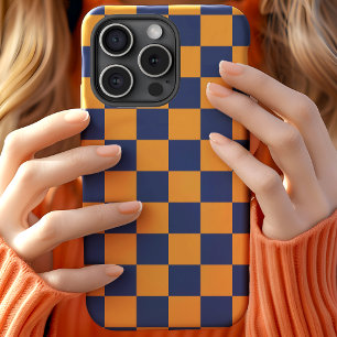 Navy- und Orange-Karo-Schachbrettmuster Case-Mate iPhone Hülle