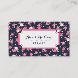 Navy und Pink Chic Vintage Blumenprint Visitenkarte