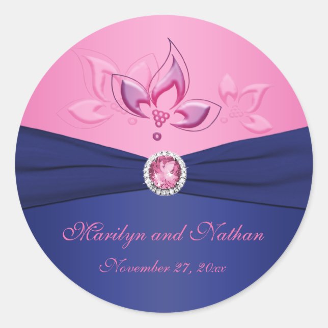 Navy und Pink Floral 1,5" Round Aufkleber (Vorderseite)