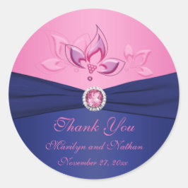 Navy und Pink Floral 3" Runde Dankeschön Sticker