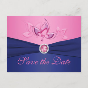 Navy und Pink Floral Save the Date Postkarte