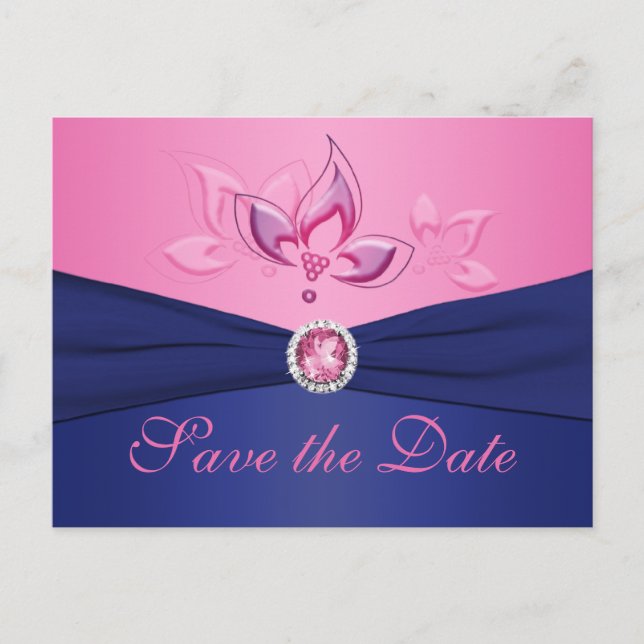 Navy und Pink Floral Save the Date Postkarte (Vorderseite)