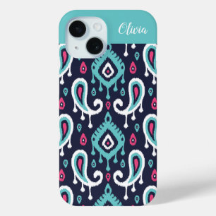 Navy und Pink Ikat Paisley Monogramm Case-Mate iPhone Hülle