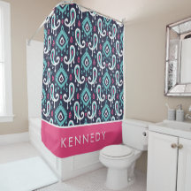 Navy und Pink Ikat Paisley Monogramm