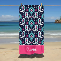 Navy und Pink Ikat Paisley Namensmonogramm