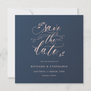 Navy und Pink Laub Quadrat Save the Date Einladung