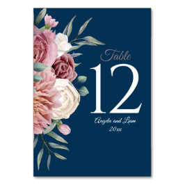Navy und Pink mit Aquarell Blume Tischnummer