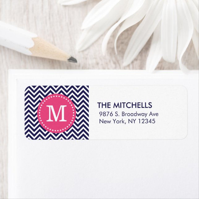 Navy und Pink Moderne Zickzack Monogramm (Insitu)