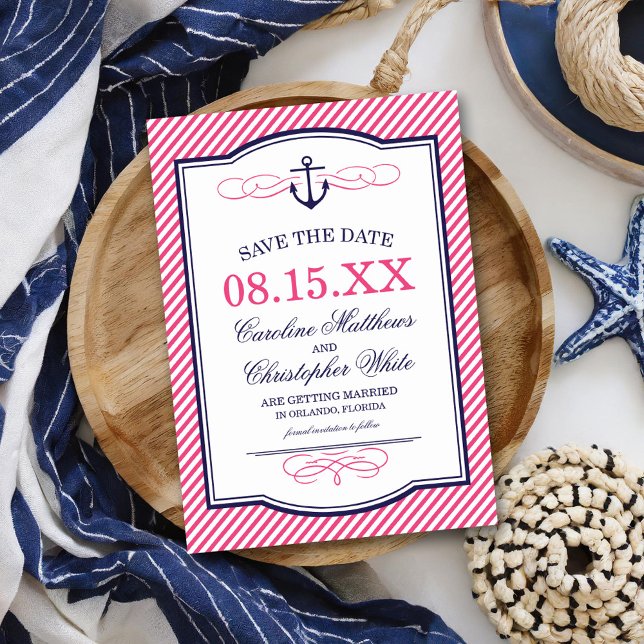 Navy und Pink Nautical Anchor Save the Date (Von Creator hochgeladen)