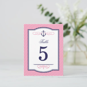 Navy und Pink Nautical Wedding Tischnummer Cards