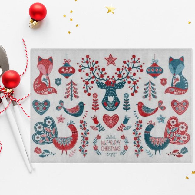 Navy und Red Christmas Scandinavian Folk Art Schneidebrett (Von Creator hochgeladen)